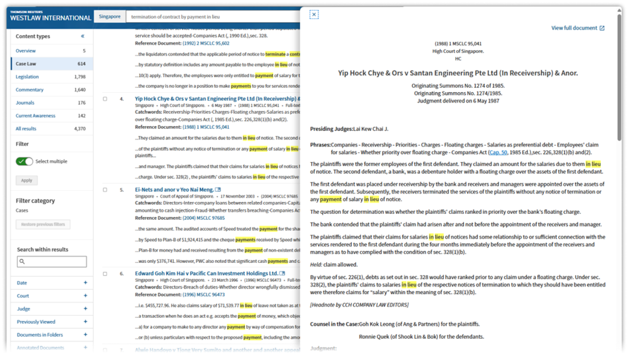 Screenshot of Westlaw Singapore - Search with ease 