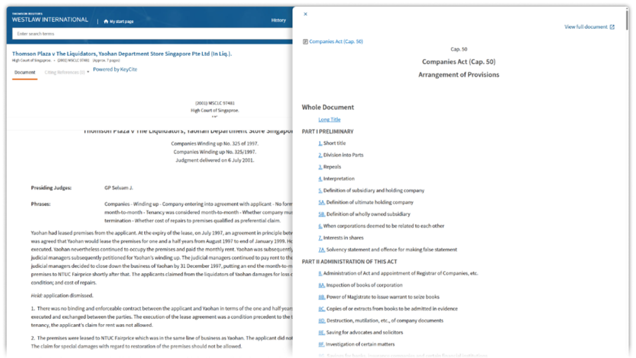 Screenshot of Westlaw Singapore - Focused work