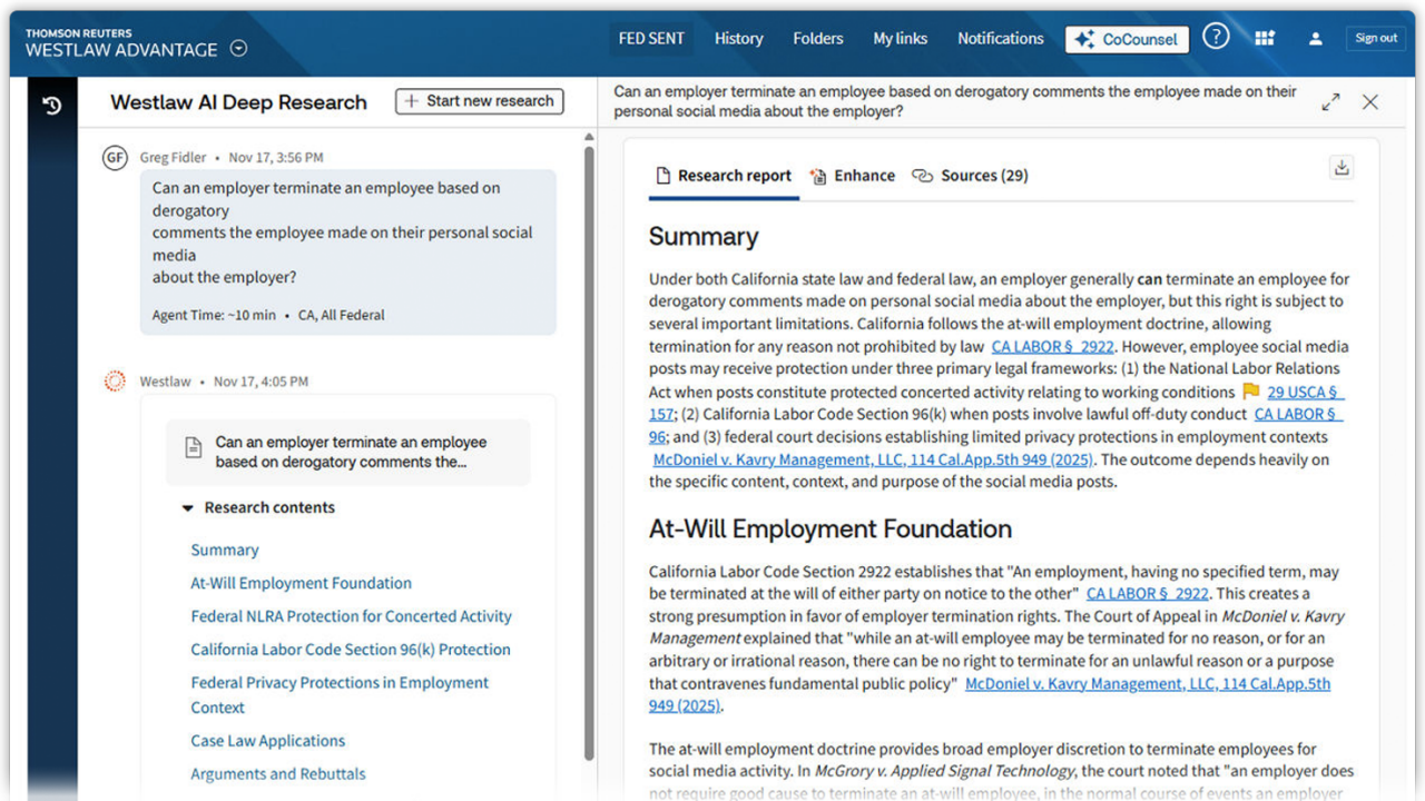 Screenshot image of Weestlaw Advantage UK's Deep Research