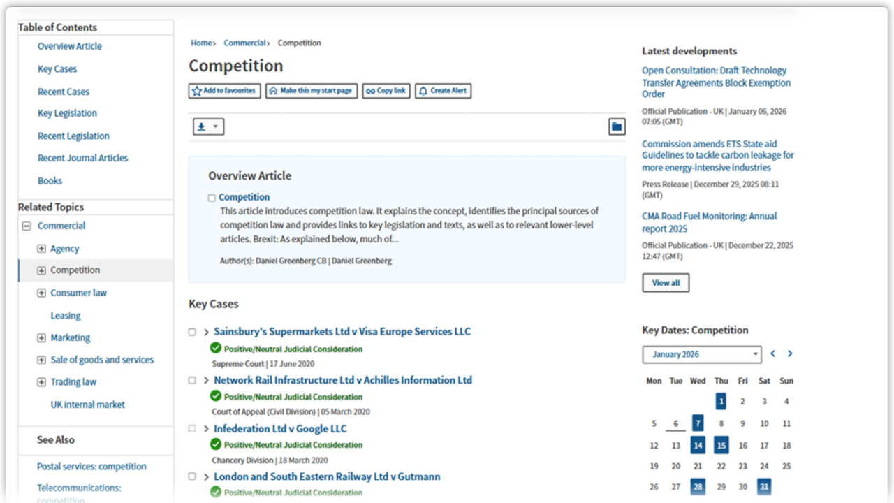 Screenshot of Westlaw Edge UK's Topics